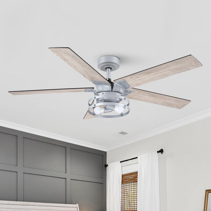 52" Prayag Industrial Downrod Mount Reversible Ceiling Fan with Lighting and Remote Control - Sweatfully