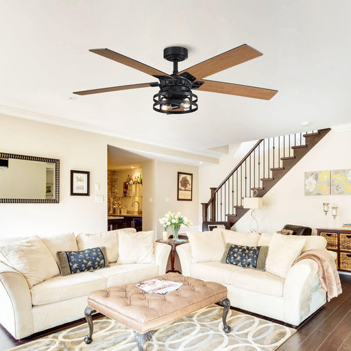 52" Prayag Industrial Downrod Mount Reversible Ceiling Fan with Lighting and Remote Control - Sweatfully