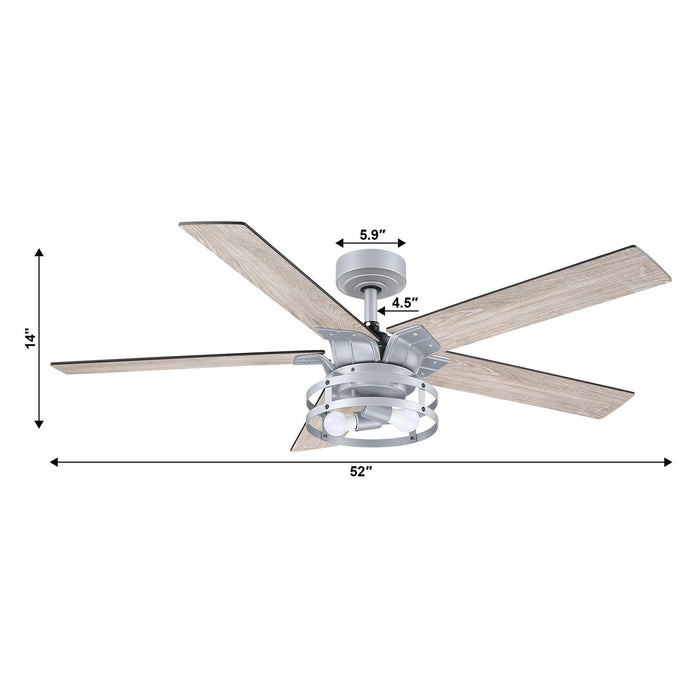 52" Prayag Industrial Downrod Mount Reversible Ceiling Fan with Lighting and Remote Control - Sweatfully
