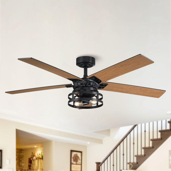 52" Prayag Industrial Downrod Mount Reversible Ceiling Fan with Lighting and Remote Control - Sweatfully