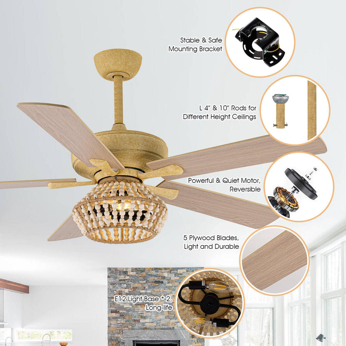 52" Pune Farmhouse Downrod Mount Reversible Ceiling Fan with Lighting and Remote Control - Sweatfully