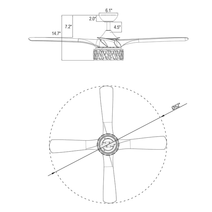 52" Tata Nagar Farmhouse Downrod Mount Reversible Crystal Ceiling Fan with Lighting and Remote Control - Sweatfully
