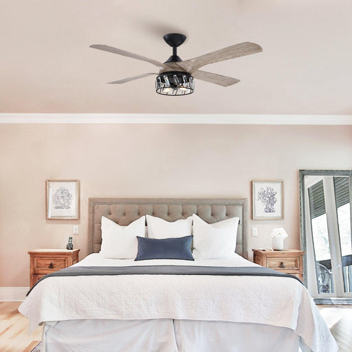 52" Tata Nagar Farmhouse Downrod Mount Reversible Crystal Ceiling Fan with Lighting and Remote Control - Sweatfully
