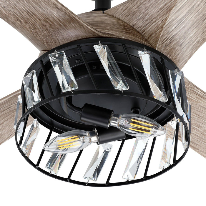 52" Tata Nagar Farmhouse Downrod Mount Reversible Crystal Ceiling Fan with Lighting and Remote Control - Sweatfully