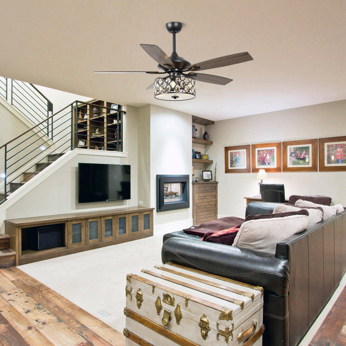 52" Tibuh Modern Downrod Mount Reversible Crystal Ceiling Fan with Lighting and Remote Control - Sweatfully