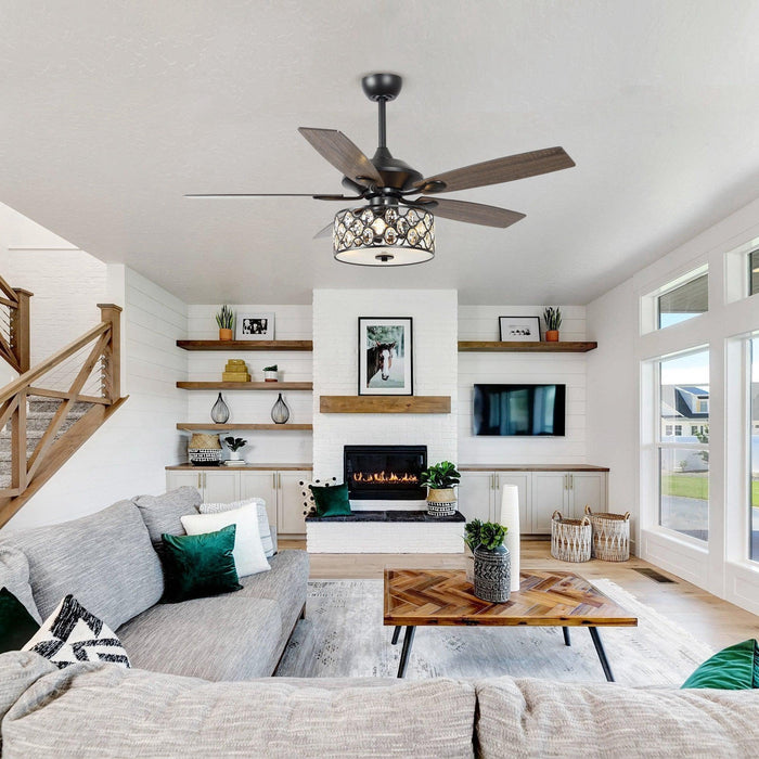 52" Tibuh Modern Downrod Mount Reversible Crystal Ceiling Fan with Lighting and Remote Control - Sweatfully