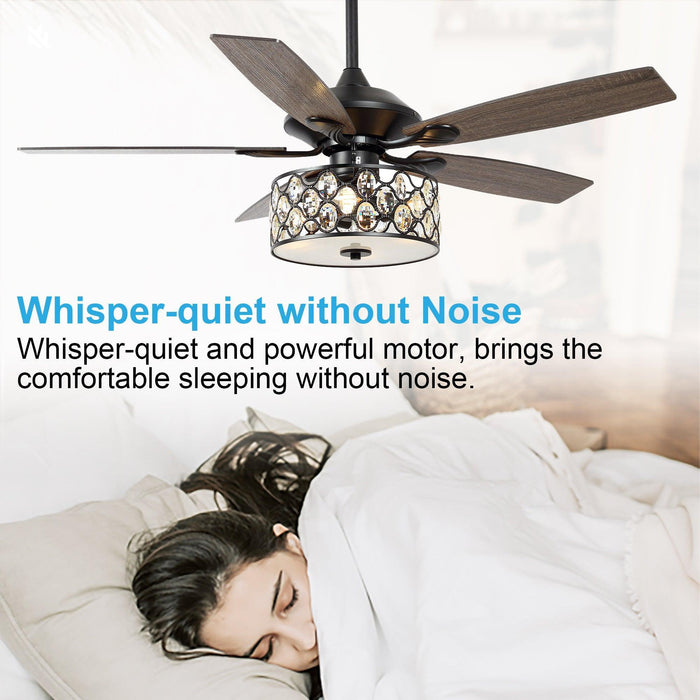 52" Tibuh Modern Downrod Mount Reversible Crystal Ceiling Fan with Lighting and Remote Control - Sweatfully