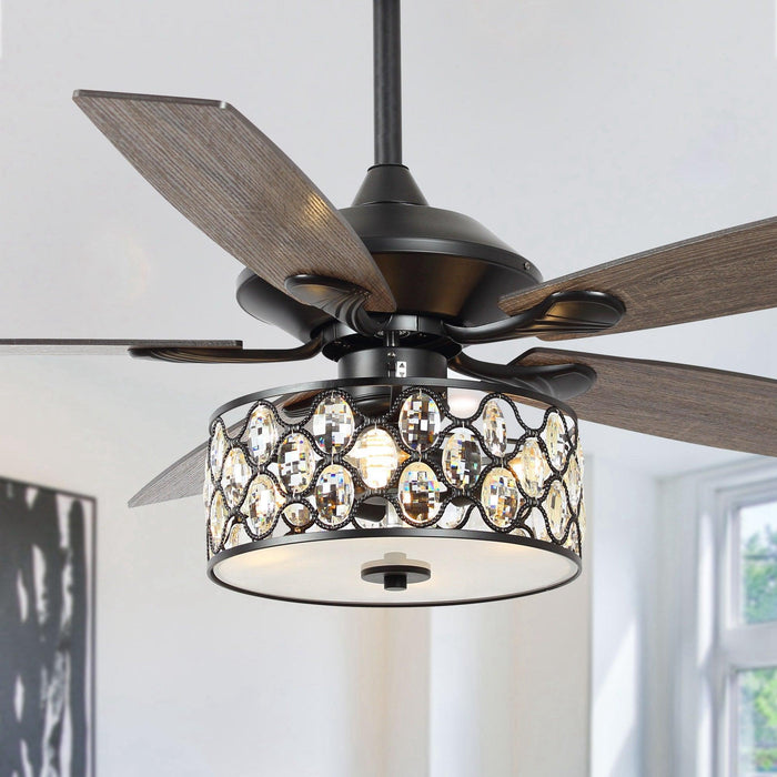 52" Tibuh Modern Downrod Mount Reversible Crystal Ceiling Fan with Lighting and Remote Control - Sweatfully