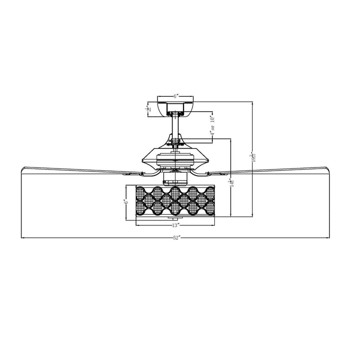 52" Tibuh Modern Downrod Mount Reversible Crystal Ceiling Fan with Lighting and Remote Control - Sweatfully