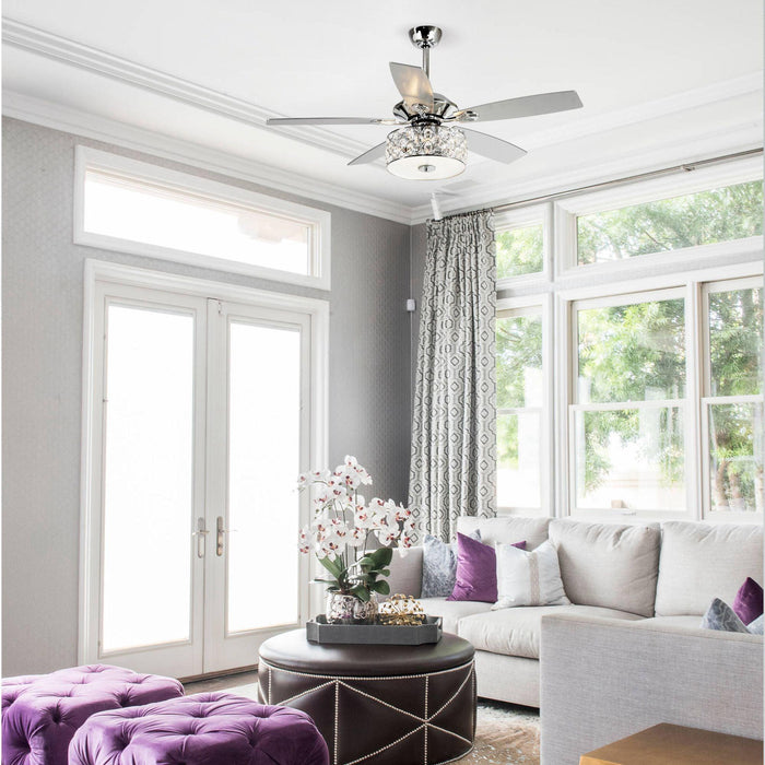 52" Tibuh Modern Downrod Mount Reversible Crystal Ceiling Fan with Lighting and Remote Control - Sweatfully