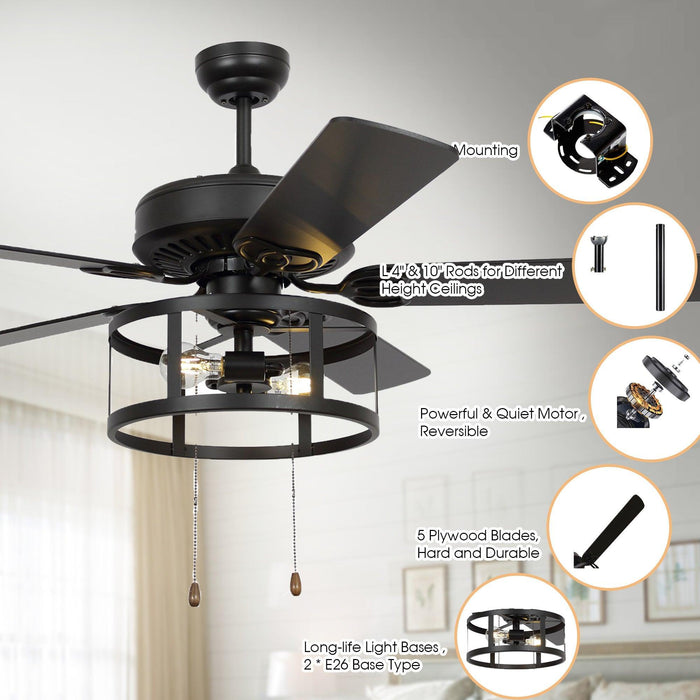 52" Urbana Downrod Mount Reversible Industrial Ceiling Fan with Lighting and Pull Chain - Sweatfully