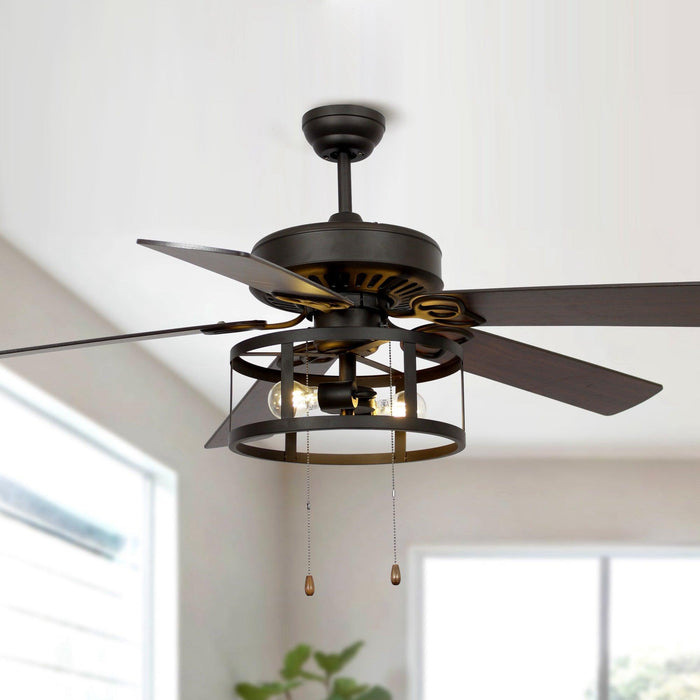 52" Urbana Downrod Mount Reversible Industrial Ceiling Fan with Lighting and Pull Chain - Sweatfully