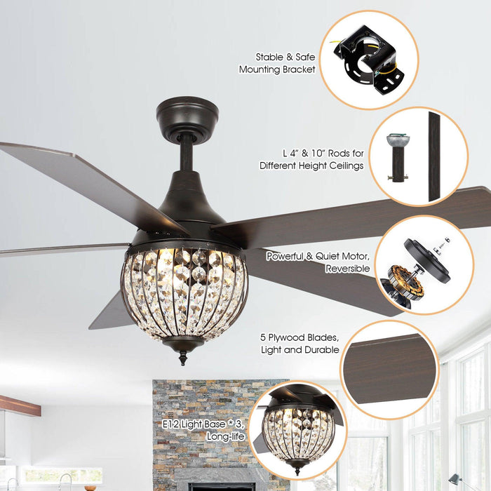52" Varanasi Traditional Downrod Mount Ceiling Fan with Lighting and Remote Control - Sweatfully
