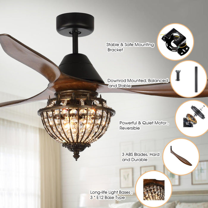 52" Vicky Farmhouse DC Motor Downrod Mount Reversible Ceiling Fan with Lighting and Remote Control - Sweatfully