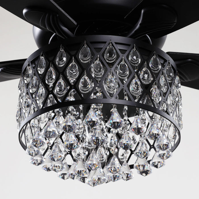 52" Wethington Modern Downrod Mount Reversible Crystal Ceiling Fan with Lighting and Remote Control - Sweatfully