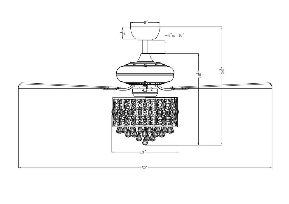 52" Wethington Modern Downrod Mount Reversible Crystal Ceiling Fan with Lighting and Remote Control - Sweatfully