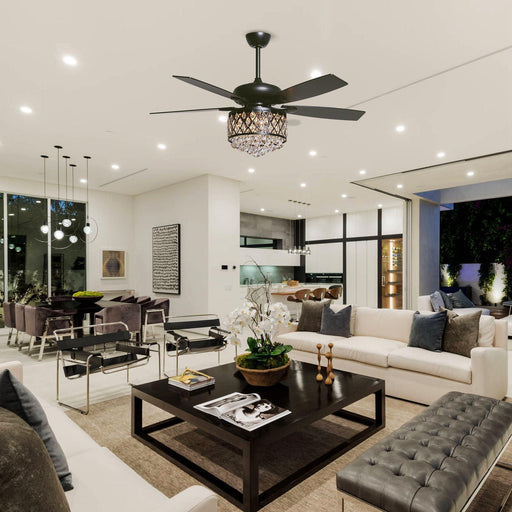 52" Wethington Modern Downrod Mount Reversible Crystal Ceiling Fan with Lighting and Remote Control - Sweatfully