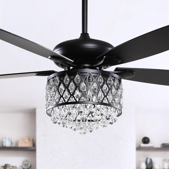 52" Wethington Modern Downrod Mount Reversible Crystal Ceiling Fan with Lighting and Remote Control - Sweatfully
