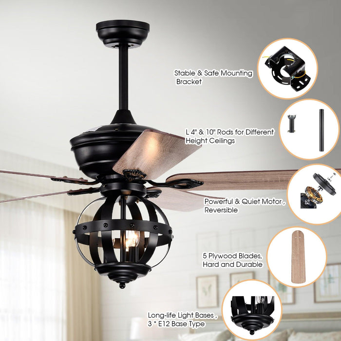 52" Wilburton Industrial Downrod Mount Reversible Ceiling Fan with Lighting and Remote Control - Sweatfully