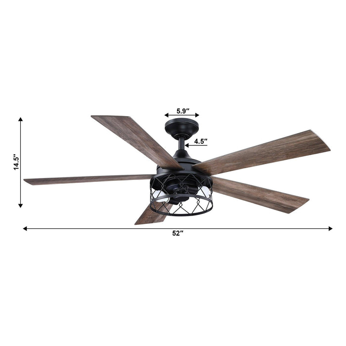 52" Windmill Industrial Downrod Mount Reversible Ceiling Fan with Lighting and Remote Control - Sweatfully
