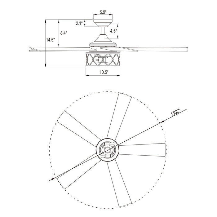 52" Windmill Industrial Downrod Mount Reversible Ceiling Fan with Lighting and Remote Control - Sweatfully