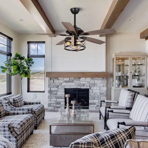 52" Wisner Industrial Downrod Mount Reversible Ceiling Fan with Lighting and Remote Control - Sweatfully