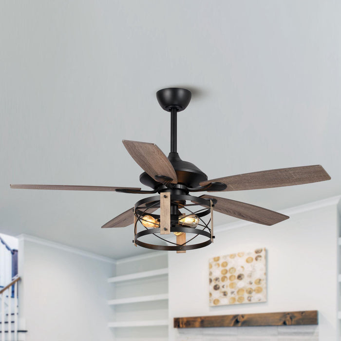 52" Wisner Industrial Downrod Mount Reversible Ceiling Fan with Lighting and Remote Control - Sweatfully