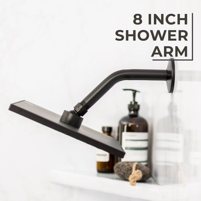 8 in. Stainless Steel Shower Head Extension Arm with Flange (Black Finish) - Sweatfully