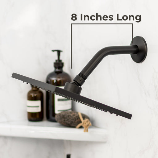 8 in. Stainless Steel Shower Head Extension Arm with Flange (Black Finish) - Sweatfully