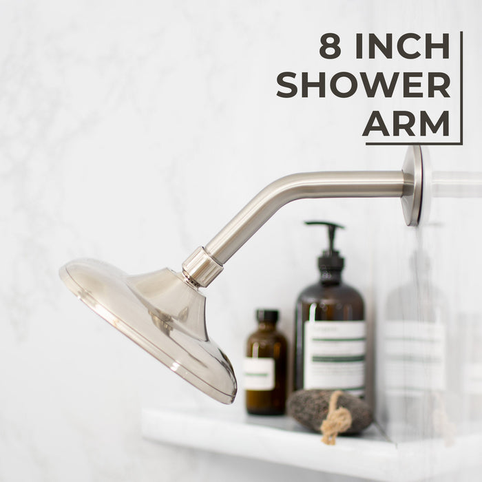 8 in. Stainless Steel Shower Head Extension Arm with Flange (Brushed Nickel Finish) - Sweatfully