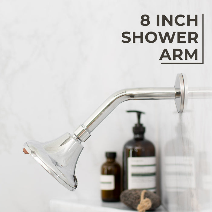 8 in. Stainless Steel Shower Head Extension Arm with Flange (Chrome Finish) - Sweatfully