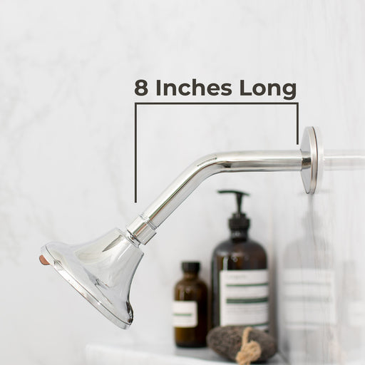 8 in. Stainless Steel Shower Head Extension Arm with Flange (Chrome Finish) - Sweatfully