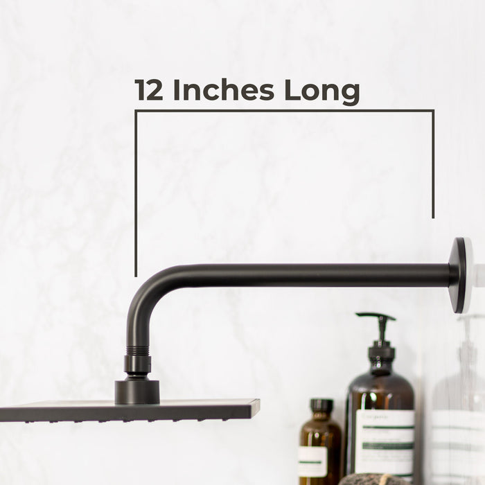 12 in. L-Shaped Shower Head Extension Arm (Black Finish) - Sweatfully
