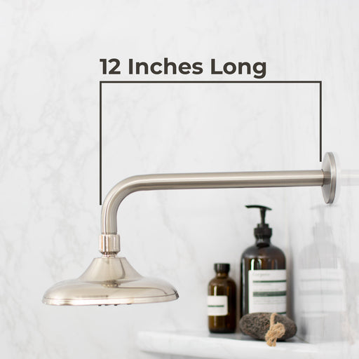 12 in. L-Shaped Shower Head Extension Arm (Brushed Nickel Finish) - Sweatfully