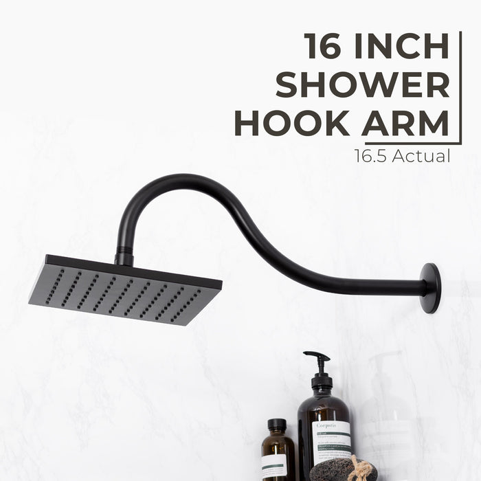 16 in. High-Arc Hook Shower Head Extension Arm (Black Finish) - Sweatfully