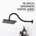 16 in. High-Arc Hook Shower Head Extension Arm (Black Finish) - Sweatfully