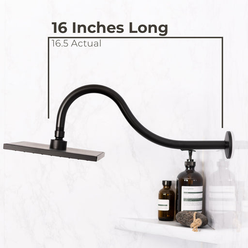 16 in. High-Arc Hook Shower Head Extension Arm (Black Finish) - Sweatfully