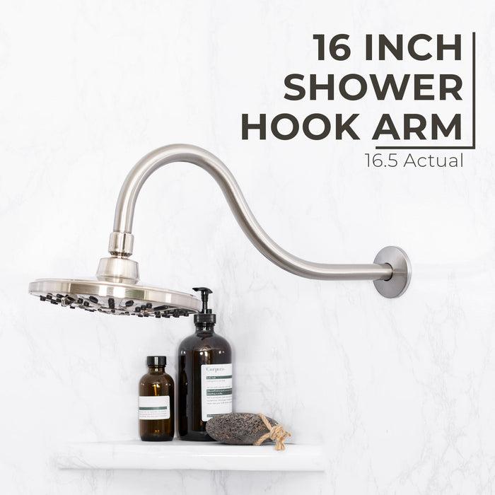 16 in. High-Arc Hook Shower Head Extension Arm (Brushed Nickel Finish) - Sweatfully