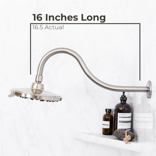 16 in. High-Arc Hook Shower Head Extension Arm (Brushed Nickel Finish) - Sweatfully
