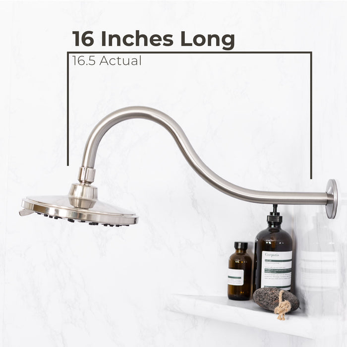 16 in. High-Arc Hook Shower Head Extension Arm (Brushed Nickel Finish) - Sweatfully