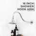 16 in. High-Arc Hook Shower Head Extension Arm (Chrome Finish) - Sweatfully