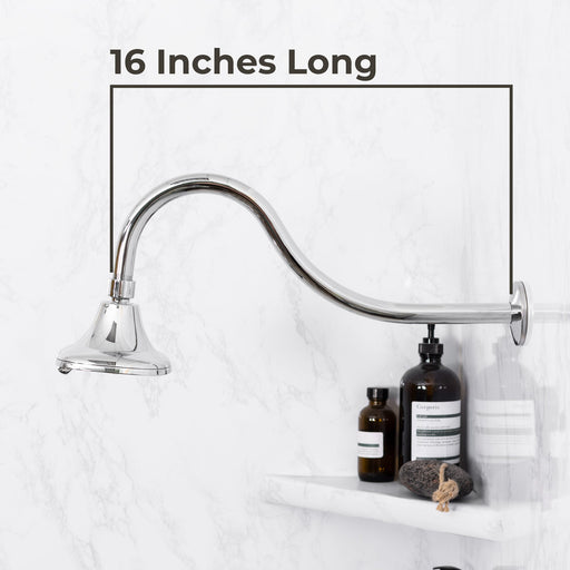 16 in. High-Arc Hook Shower Head Extension Arm (Chrome Finish) - Sweatfully