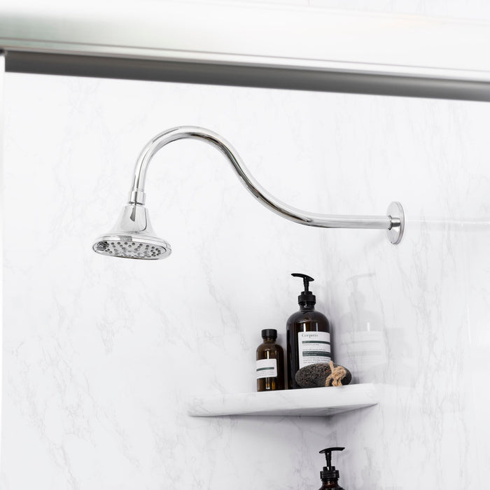 16 in. High-Arc Hook Shower Head Extension Arm (Chrome Finish) - Sweatfully