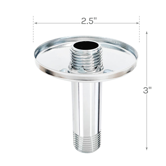 3 in. Shower Arm for Ceiling-Mounted Rainfall Showerhead (Chrome Finish) - Sweatfully