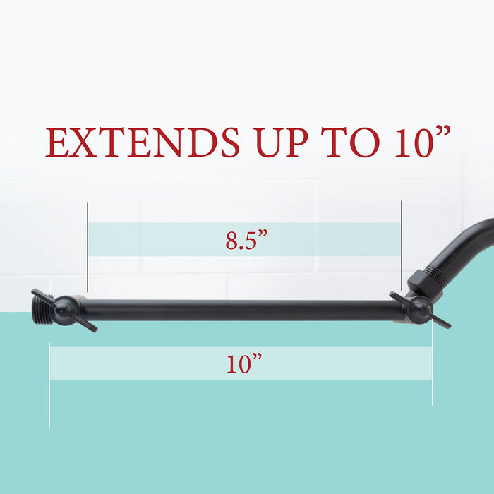 10 in. Solid Brass Shower Head Extension Arm (Black Finish) - Sweatfully