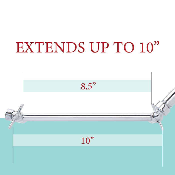 10 in. Solid Brass Shower Head Extension Arm (Chrome Finish) - Sweatfully