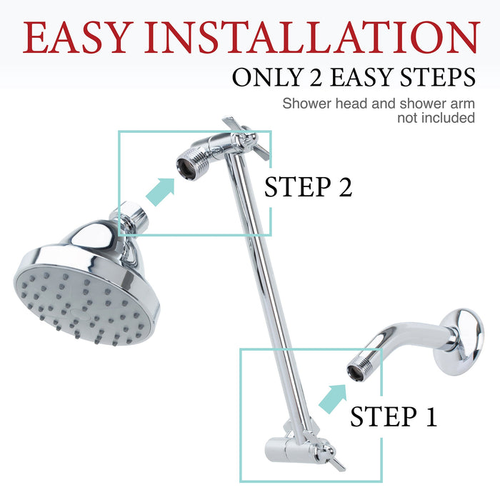 10 in. Solid Brass Shower Head Extension Arm (Chrome Finish) - Sweatfully