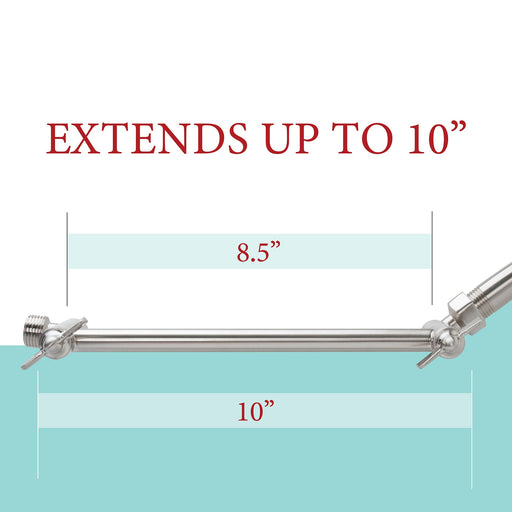 10 in. Solid Brass Shower Head Extension Arm (Stainless Steel Finish) - Sweatfully
