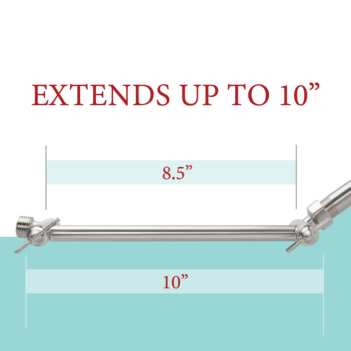10 in. Solid Brass Shower Head Extension Arm (Stainless Steel Finish) - Sweatfully