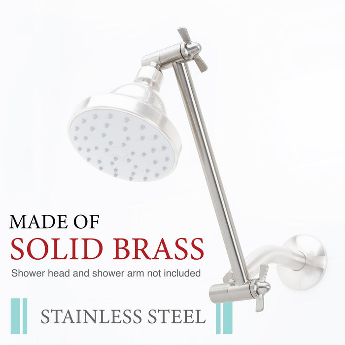 10 in. Solid Brass Shower Head Extension Arm (Stainless Steel Finish) - Sweatfully